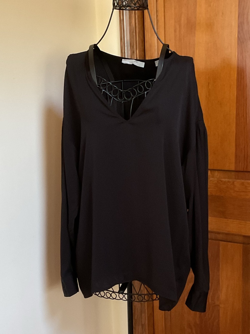 Vince Black split neck silk blend blouse, Medium